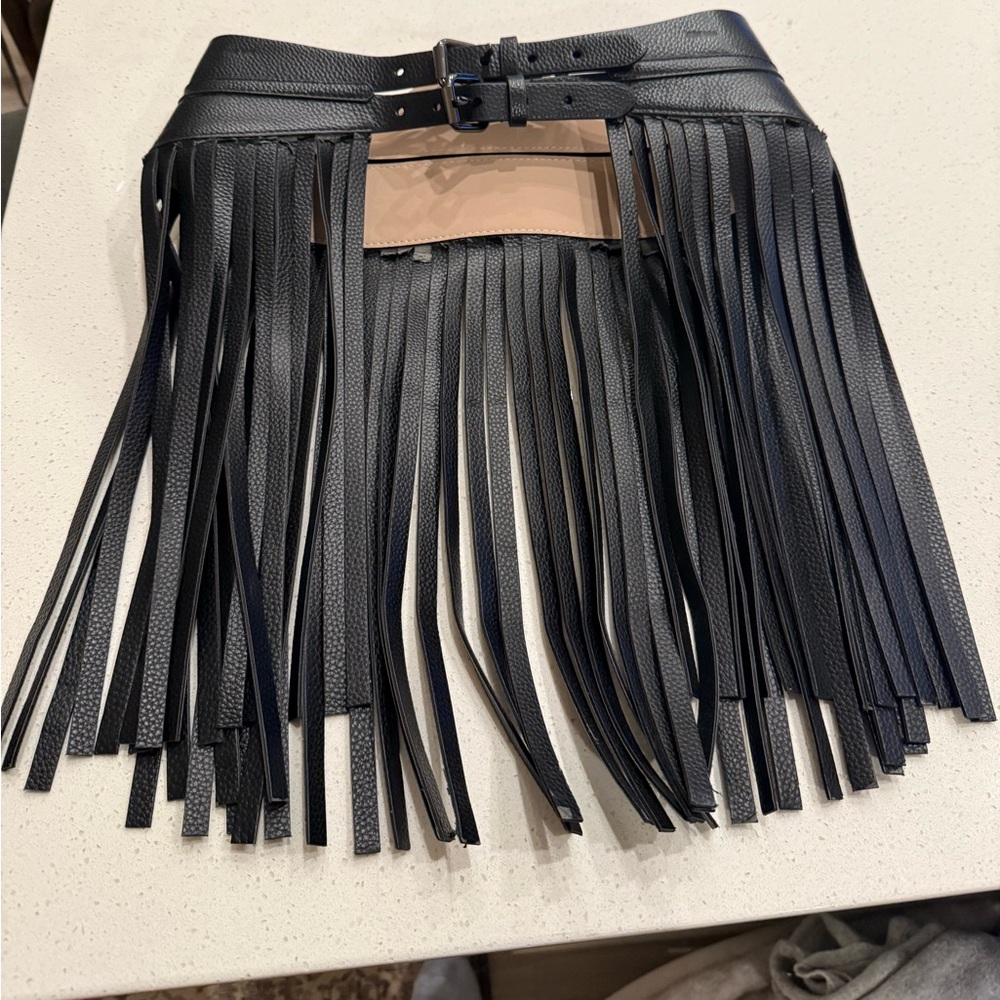 Worn Condition: BCBGMaxAzria Black Fringe Leather Belt